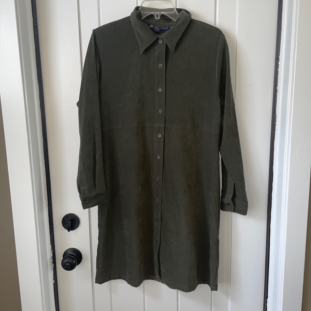 Herman Geist Dress Olive Green Size 8 Full Button Front Long Sleeve Dress - Picture 1 of 5